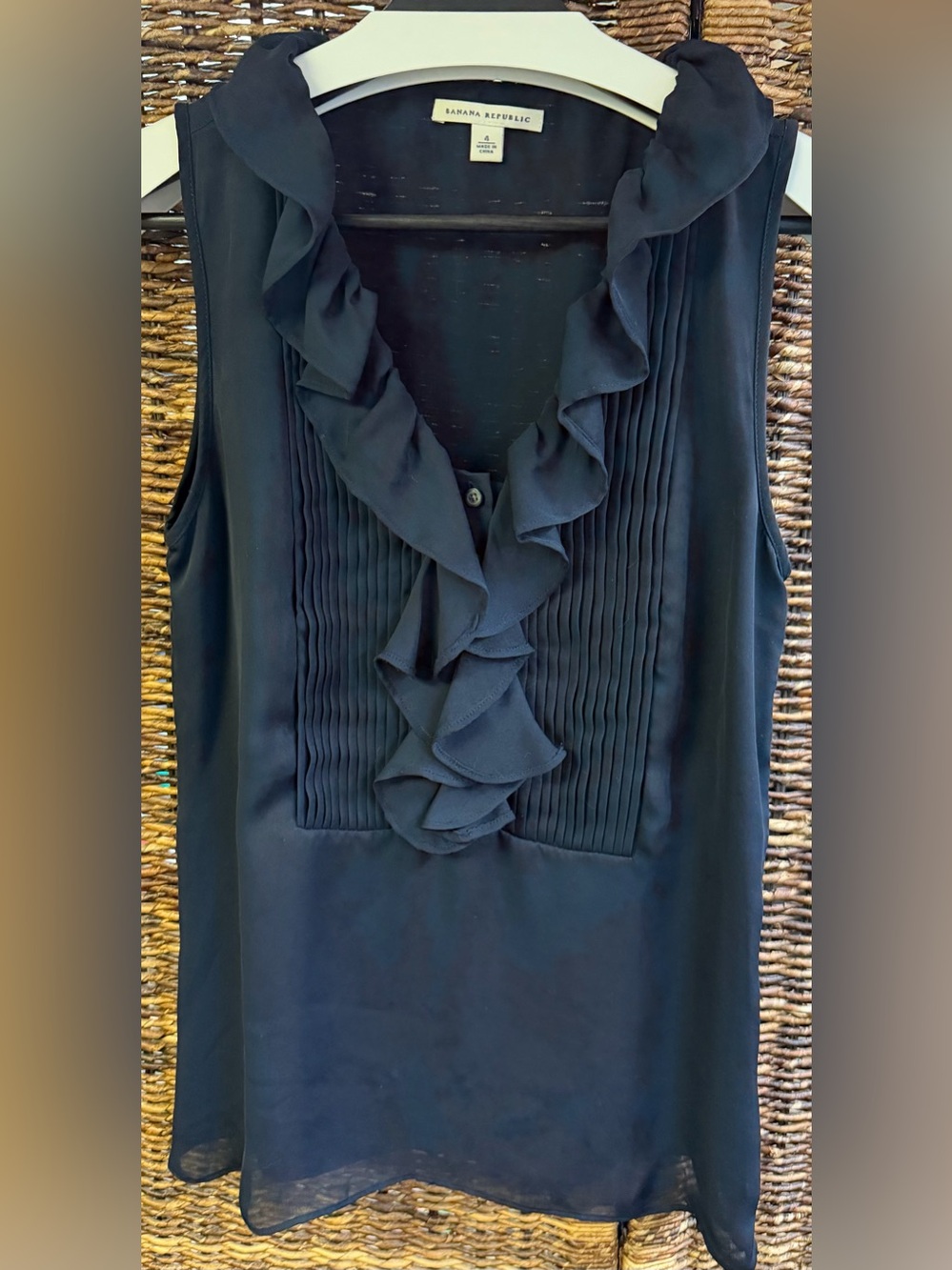 Banana Republic-Navy Blue- Ruffle Front Tank- Side Zip, Size:4